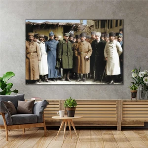 SML Tablo Bastonlu Atatürk Resmi Toplu Çekim İsmet İnönü Nostalji Kanvas Tablo