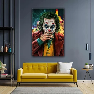 SML Tablo Sigara İçen Joker Yağmur Batman Kırmızı Çeket Kanvas Tablo