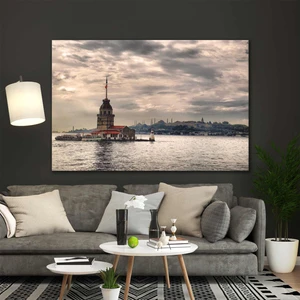 SML Tablo Kız Kulesi İstanbul Türkiye Bulut Doğa Manzara Kanvas Tablo