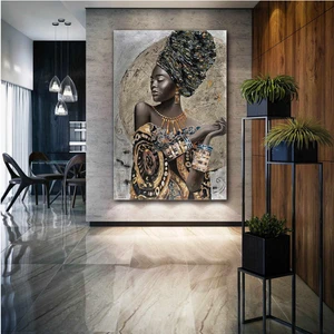 SML Tablo Afrikalı Kadın Kolye Makyaj Takı Soyut Art Afro African Woman Kanvas Tablo
