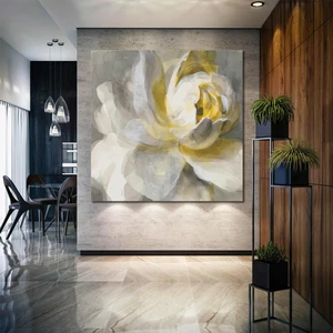 SML Tablo Beyaz Sarı Dekoratif Çiçek Modern Pastel Renkler Kanvas Tablo