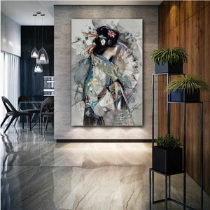 SML Tablo Sırtı Dönük Kadın Yelpaze Geyşa Art Woman Kanvas Tablo