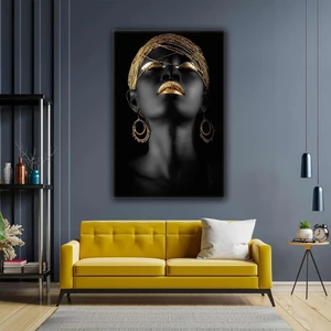 SML Tablo Afrikalı Siyahi Zenci Altın Küpeli Kadın Gold Takı African Woman Kanvas Tablo