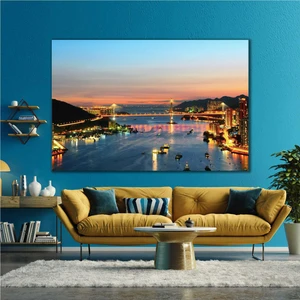 SML Tablo İstanbul Şehir Işıklar İçinde Manzaralı Boğaz Kanvas Tablo