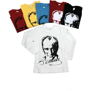 Dıgıl Kids Atatürk Uzun Kollu Penye Süper Tişört 23 Nisan 29 Ekim 10 Kasım Siyah Beyaz Kırmızı Sarı Turkuaz