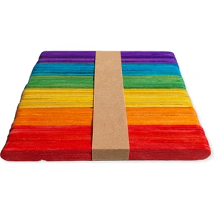 Renkli Ahşap Dondurma Çubuğu Küçük Boy 50'li Paket