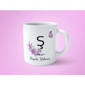 Hesaplısı Burada Kişiye Özel Ş Baş Harfli İsimli Mor Çerçeveli Beyaz Kupa Bardak-1