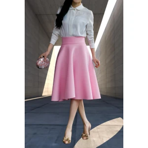 Kadın Pembe Yüksek Bel A-Line Saten Etek
