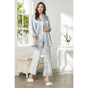 Pierre Cardin  Kadife Saten 3'lü Kadın Crop'lu Pijama Takımı - 2050