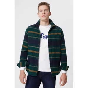 Lee Cooper Cıtymap Erkek Dokuma U.kol Gömlek Yeşil-Sarı Çizgili