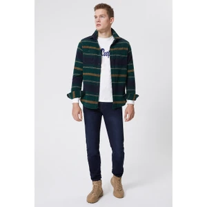 Lee Cooper Cıtymap Erkek Dokuma U.kol Gömlek Yeşil-Sarı Çizgili