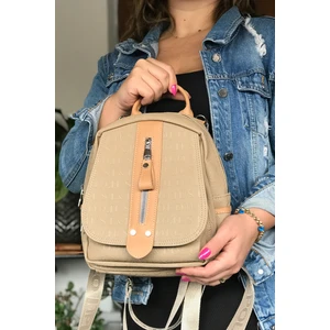 Just Polo Çok Bölmeli Astarlı Ayarlanabilir Askılı Kadın Sırt Çantası 4058-GD Vizon