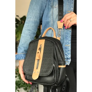 Just Polo Çok Bölmeli Astarlı Ayarlanabilir Askılı Kadın Sırt Çantası 4058-GD Siyahtaba