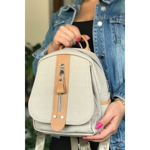 Just Polo Taş Rengi Çok Bölmeli Astarlı Ayarlanabilir Askılı Kadın Sırt Çantası 4058-GD