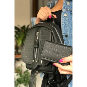 Just Polo Çok Bölmeli Astarlı Ayarlanabilir Askılı Kadın Sırt Çantası 4058-GD Siyah Kombin