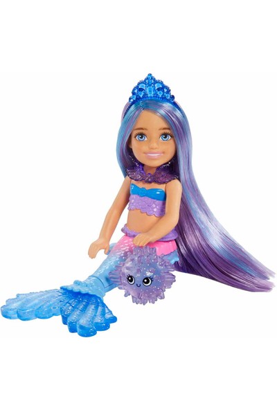 Barbie Chelsea Deniz Kızı Bebeği, 2 Hayvan Dostu, Hazine Sandığı, Aksesuarları ve Rengarenk Saçlarıyla, 3 Yaş ve Üzeri Hhg57