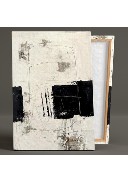 Siyah Beyaz Krem Abstract Dokusal Modern Şekiller Sanat Dekor Kanvas Tablo