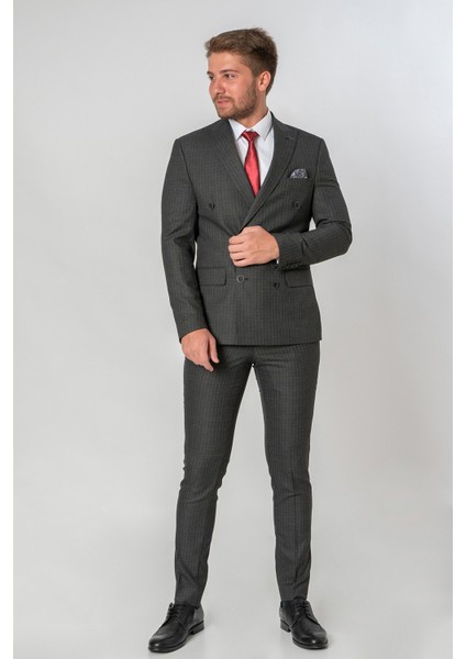 Egersund Slim Fit Likralı T113 Kruvaze 6 Drop Takım Elbise Desenli fırsatları