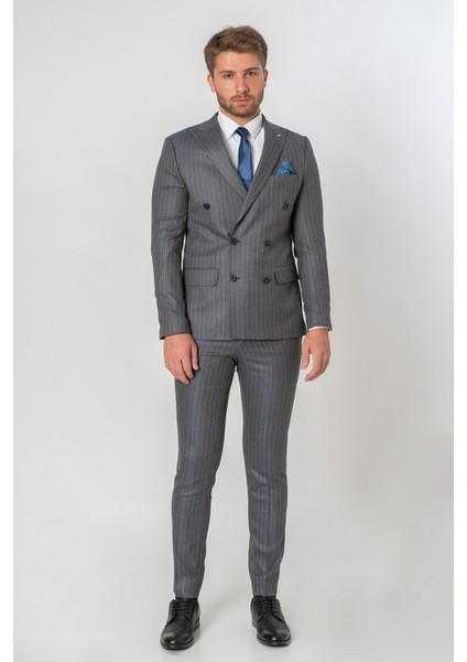 Farsund Slim Fit Likralı T114 6 Drop Kruvaze Takım Elbise Desenli
