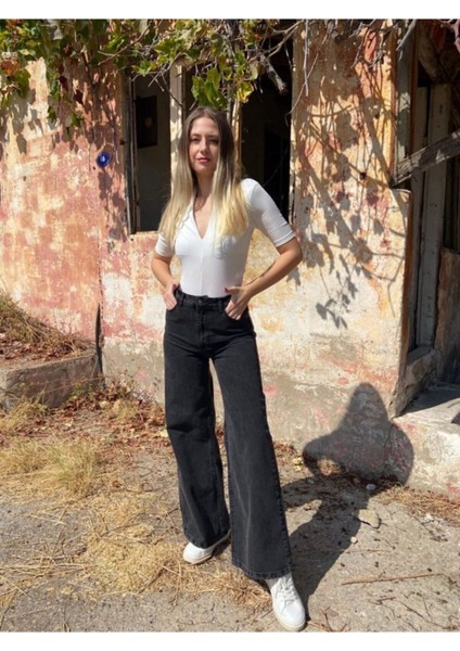 Cep Detaylı Yüksek Bel 90's Wide Leg Jeans