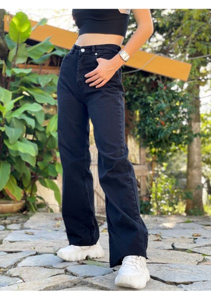 Cep Detaylı Yüksek Bel 90's Wide Leg Jeans