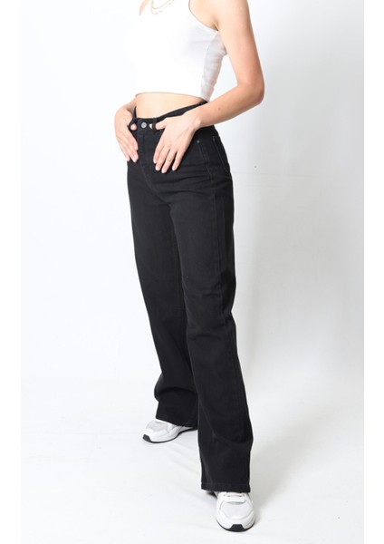 Süper Yüksek Bel Solmaz Kumaş 90's Geniş Paça Palazzo Jeans