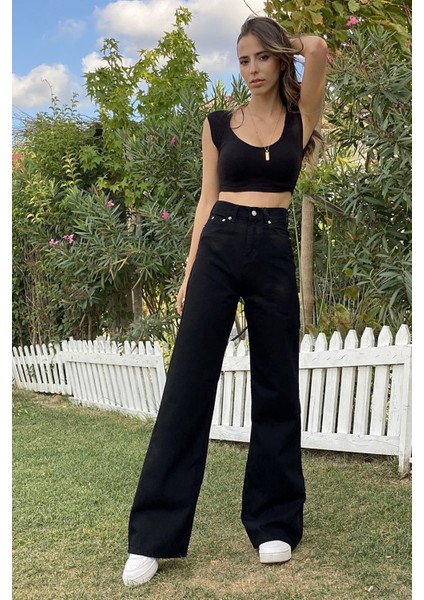 Cep Detaylı Yüksek Bel 90's Wide Leg Jeans