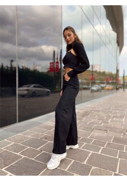 90's Likralı Süper Yüksek Bel Salaş Jeans Palazzo Pantolon fırsatları