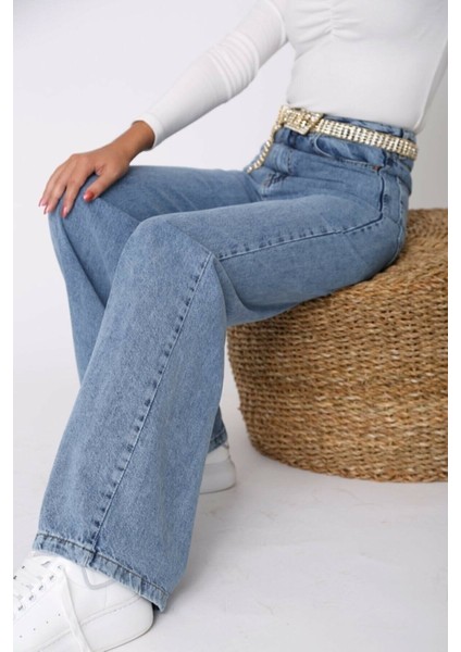 Mavi Polina Kar Yıkama Likralı Süper Yüksek Bel Bol Paça , Salaş Kot Pantolon fırsatları