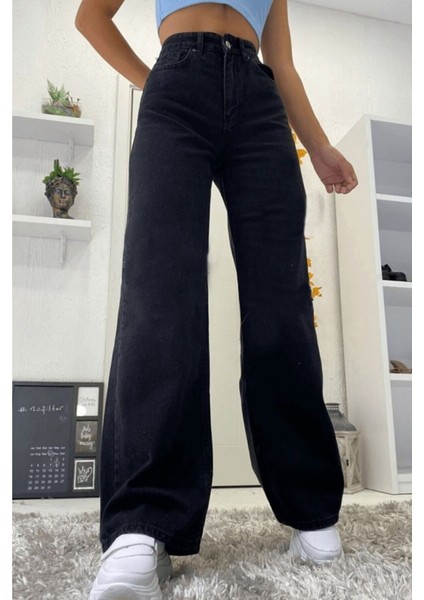 Kadın Süper Yüksek Bel Geniş Paça Wide Leg Jeans Pantolon