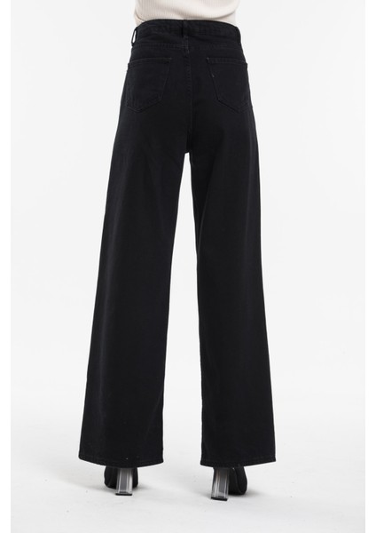 Kadın Siyah Yüksek Bel Geniş Paça Wide Leg Kot Pantolon fırsatları