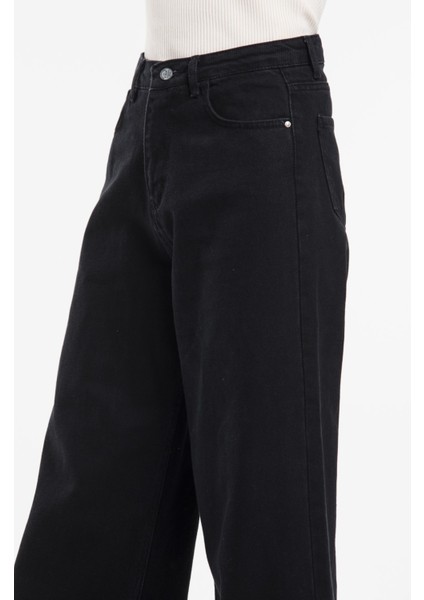 Kadın Siyah Yüksek Bel Geniş Paça Wide Leg Kot Pantolon indirimleri