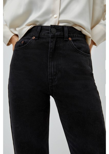 Kadın Siyah Renk Vermez Jeans - Likralı Solmayan Boyfriend Kot Pantolon