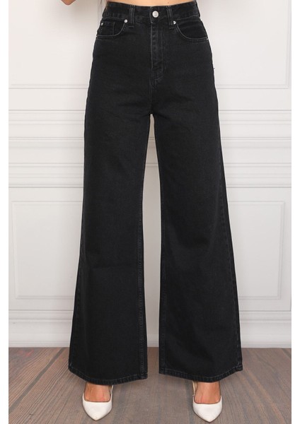 Kadın Süper Yüksek Bel Geniş Paça Wide Leg Jeans Pantolon