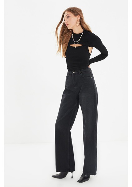 Cep Detaylı Yüksek Bel 90's Wide Leg Jeans