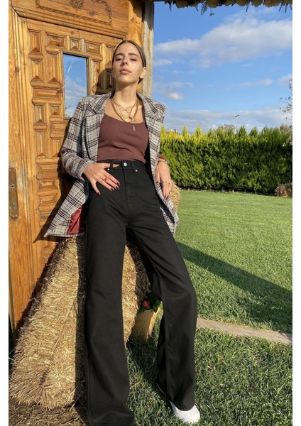 Cep Detaylı Yüksek Bel 90's Wide Leg Jeans