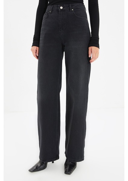 Cep Detaylı Yüksek Bel 90's Wide Leg Jeans