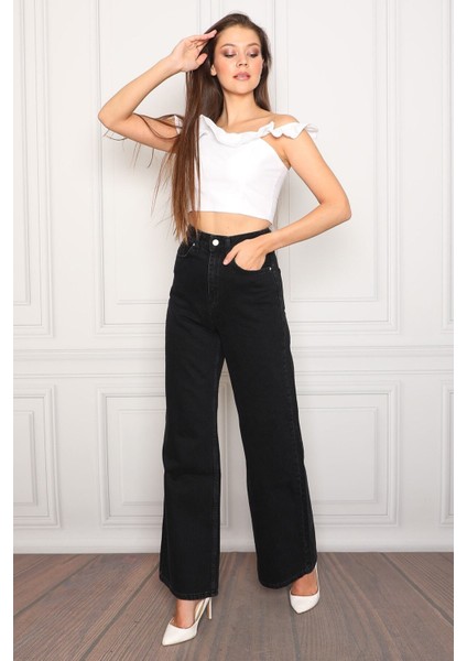 Kadın Süper Yüksek Bel Geniş Paça Wide Leg Jeans Pantolon