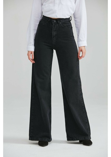 Kadın Siyah Yüksek Bel Geniş Paça Wide Leg Kot Pantolon fiyatları
