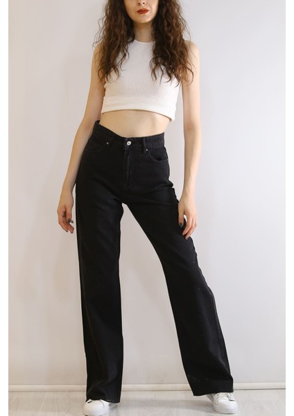 Kadın Süper Yüksek Bel Geniş Paça Wide Leg Jeans Pantolon