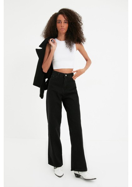 Kadın Süper Yüksek Bel Geniş Paça Wide Leg Jeans Pantolon