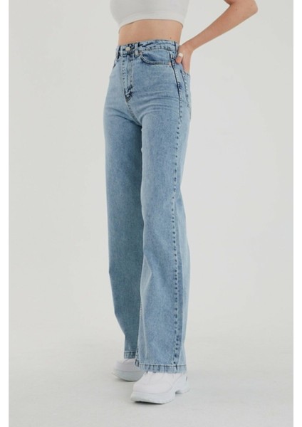 Extra Yüksek Mavi Kar Salaş Jeans Pazazzo Pantolon