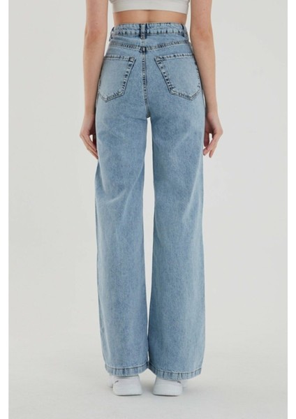 Extra Yüksek Mavi Kar Salaş Jeans Pazazzo Pantolon