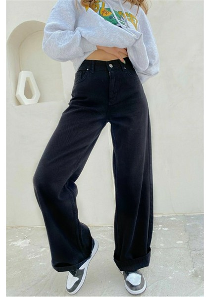 Cep Detaylı Yüksek Bel 90's Wide Leg Jeans