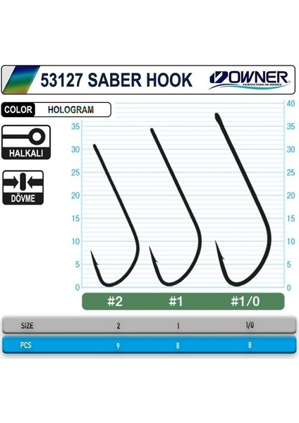 53127 Saber Hook Uzun Sap Hologram Kaplama Iğne