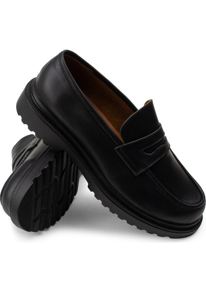 Hakiki Deri Siyah Loafer Kadın Ayakkabı