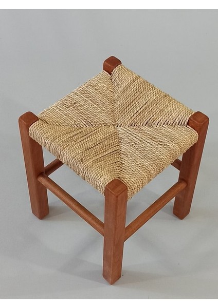 Hasır Örgülü Ahşap Tabure Ceviz 35cm (28cmx28cm)