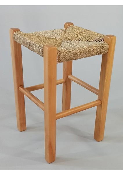 Hasır Örgülü Ahşap Tabure Natürel 45cm (28cmx28cm)