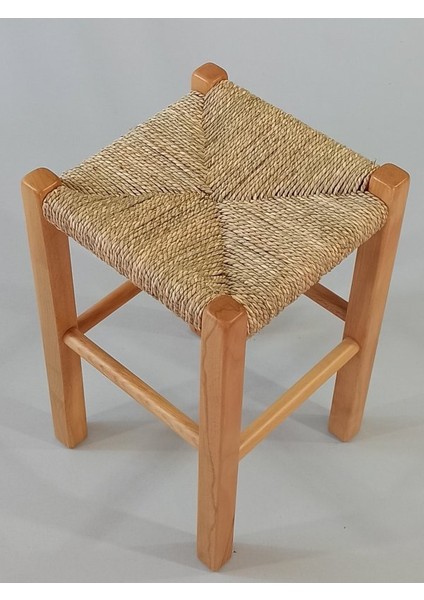 Hasır Örgülü Ahşap Tabure Natürel 45cm (28cmx28cm)