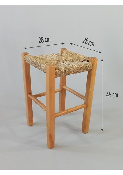 Hasır Örgülü Ahşap Tabure Natürel 45cm (28cmx28cm)